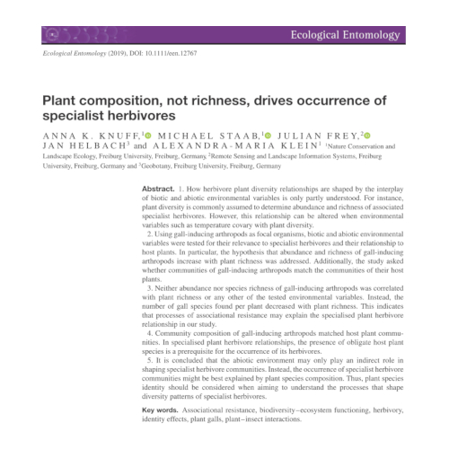 What drives occurrences of specialist herbivores?